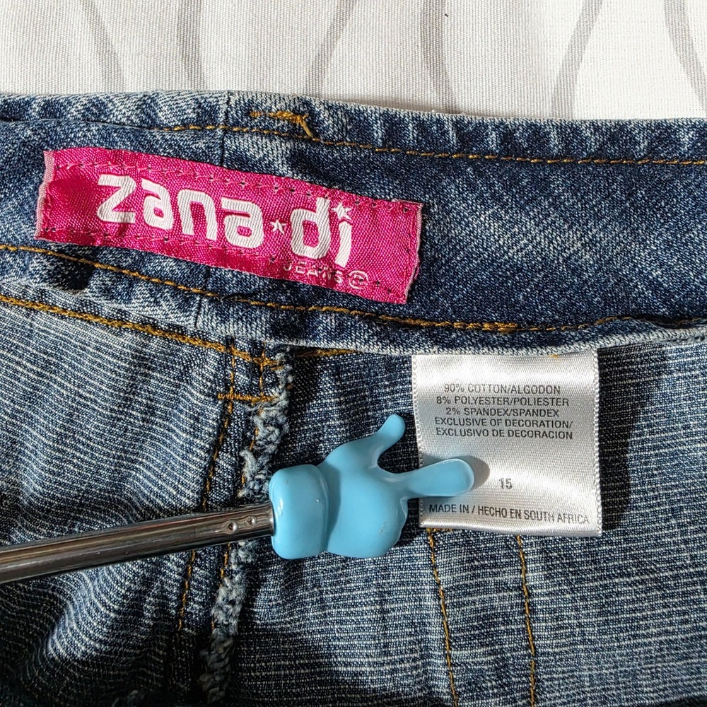Zana-Di Vintage Y2K Floral Embroidered Capri Jeans Medium Wash Blue Size 15 - Picture 5 of 9